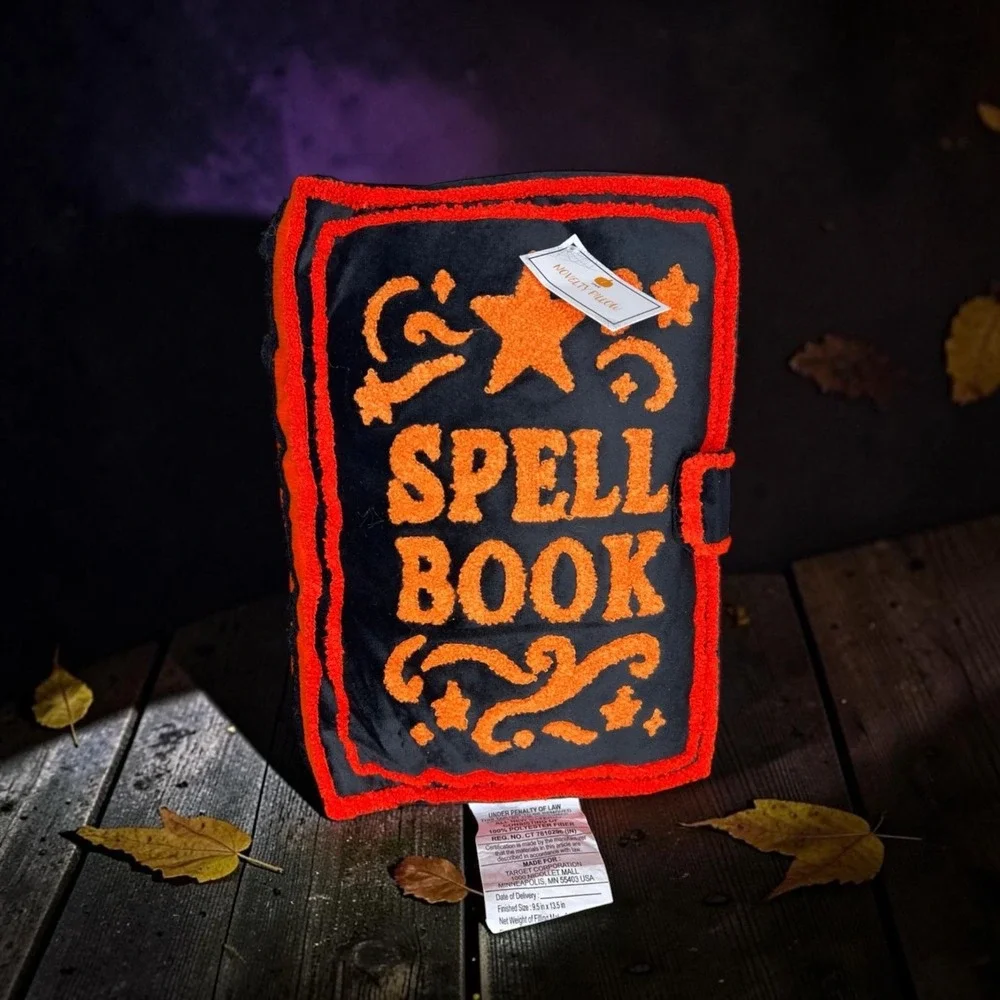 Hyde & EEK! Boutique Halloween Spell Book Plush Decorative Pillow Orange Black